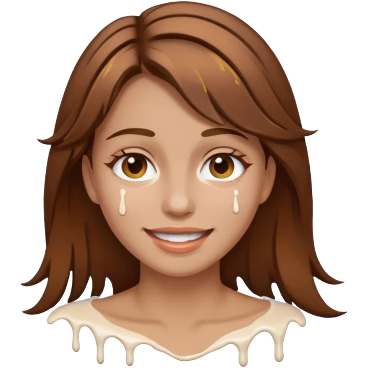 Brown Hair Woman , white paint , drip, face, happy emoji