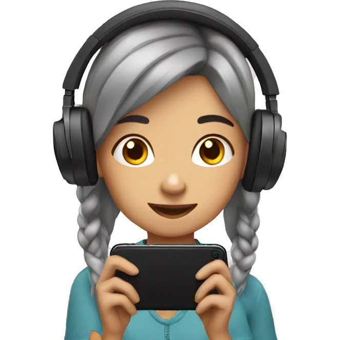 girl watching a video on a smartphone with headphones emoji
