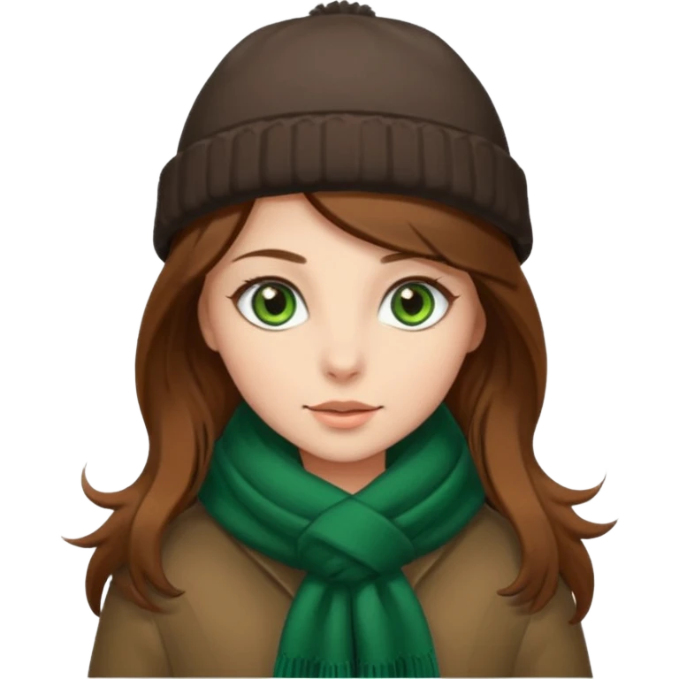 Girl green eyes brown long hair with winter clothes  emoji