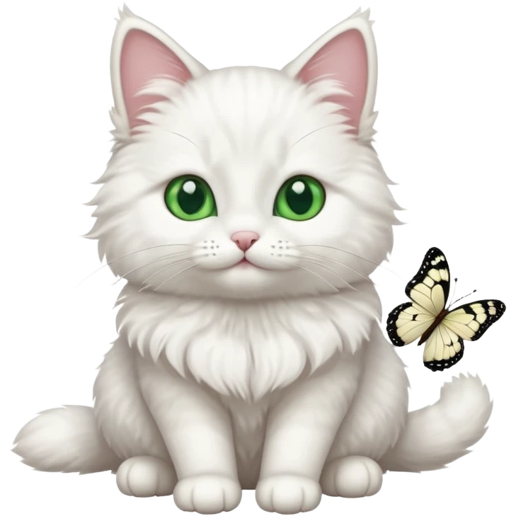 cute white cat with butterfly emoji