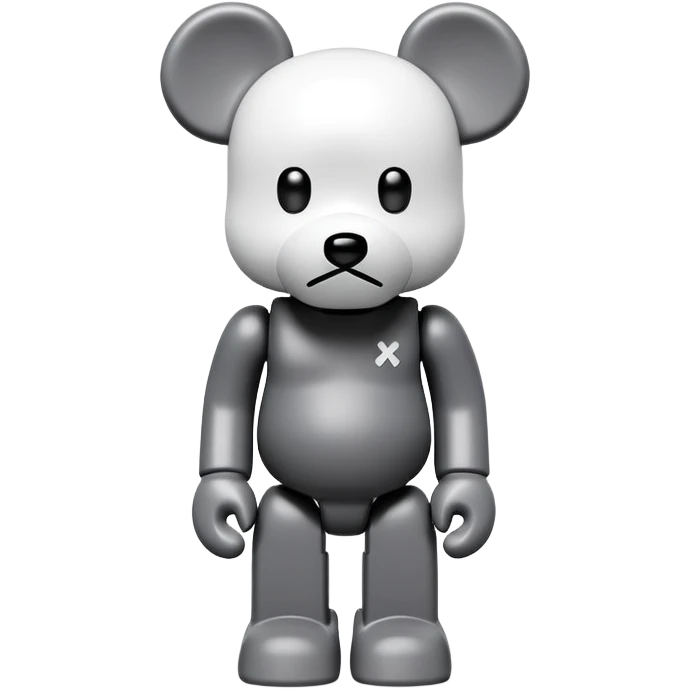 Bearbrick figure with KAWS style X eyes, simplified toy bear shape with articulated limbs emoji