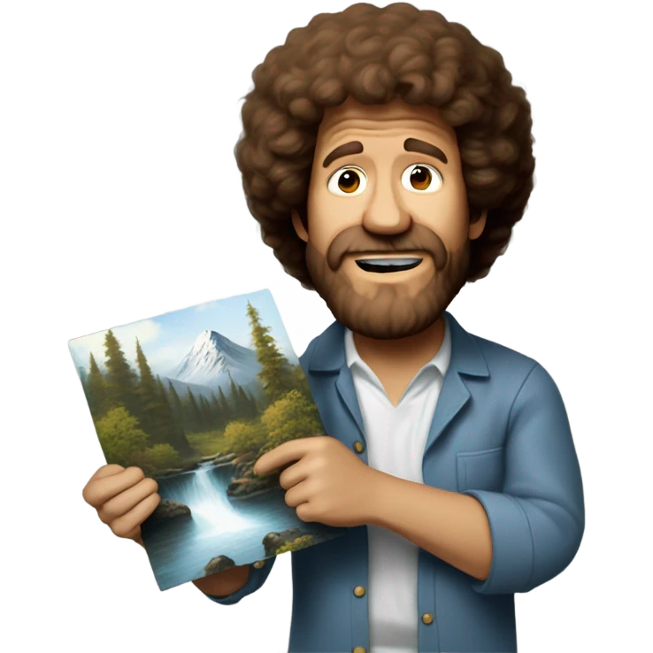 bob ross holding painting and crying emoji