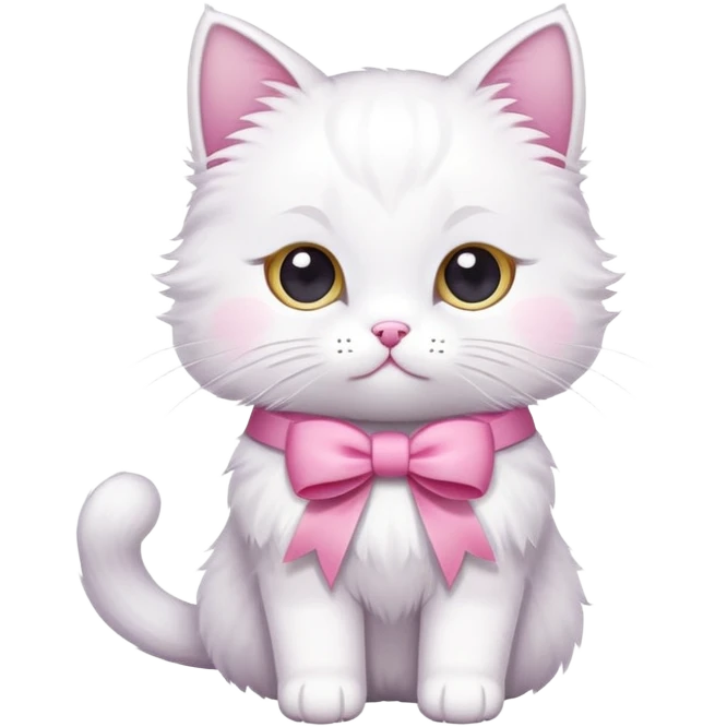 white cat emoji with pink ribbon emoji