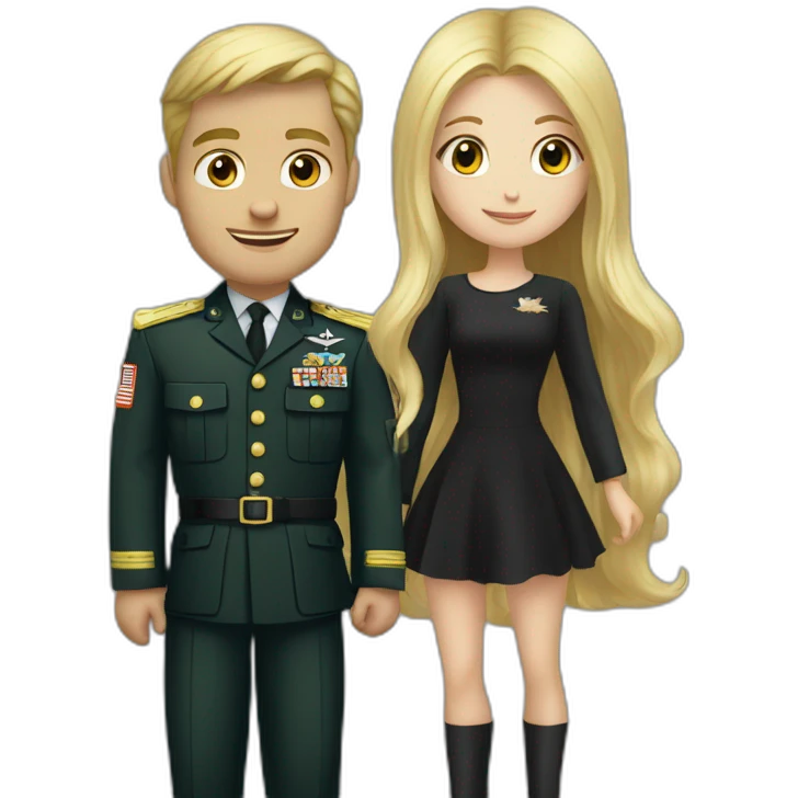 Military blond guy with blond long hair girl in black dress emoji