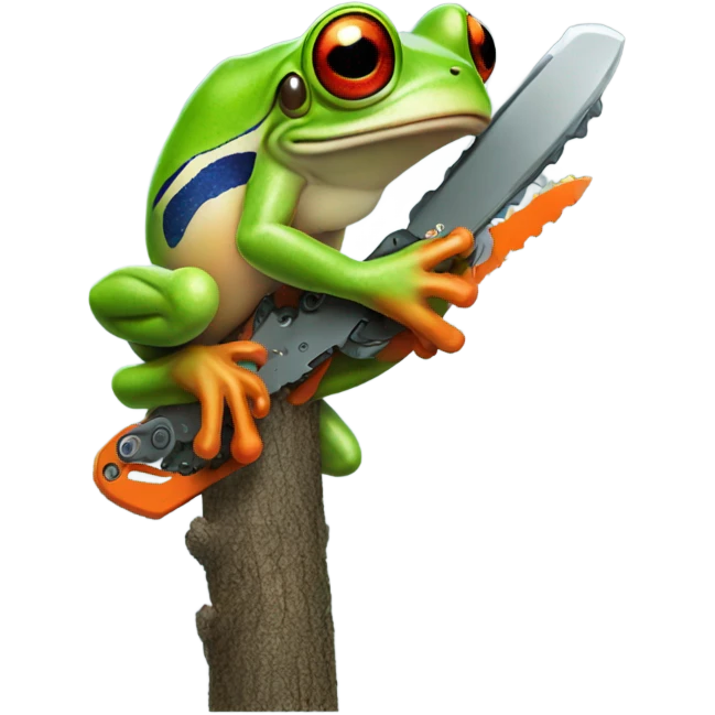 Tree frog holding chainsaw  emoji
