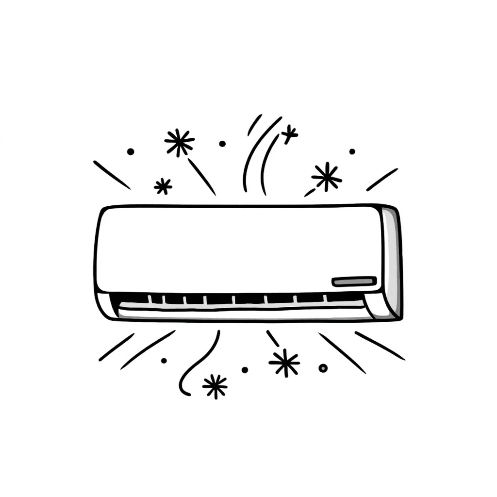 Hand-drawn split air conditioning unit with cooling symbols emoji