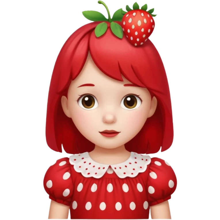 Little girl in red dress with white polka dots and strawberry on the right side of her head emoji