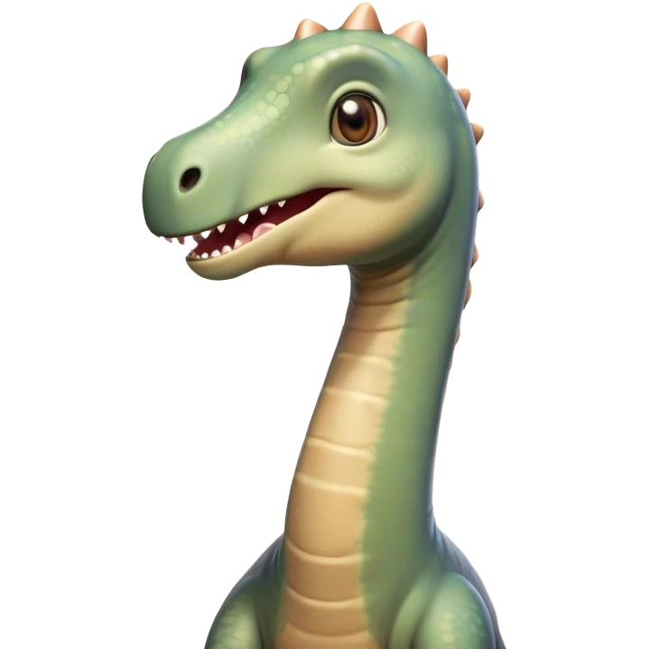 Cinematic Cute Brachiosaurus Portrait Emoji, Head tilted playfully with a warm, endearing smile, featuring a diminutive, almost whimsical head atop an impressively long neck and a sturdy, gentle body, adorned in soft, pastel earthy hues, Simplified yet irresistibly adorable features, highly detailed, glowing with a tender, inviting glow, high shine, affectionate and lively, stylized with a touch of prehistoric whimsy, soft glowing outline, capturing the essence of a playful Brachiosaurus that seems as if it could amble out of the screen into your arms! emoji