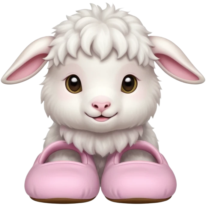 a baby goat emoji wearing pastel pink chunky slippers emoji