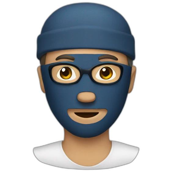A man wearing a mask with writing  emoji