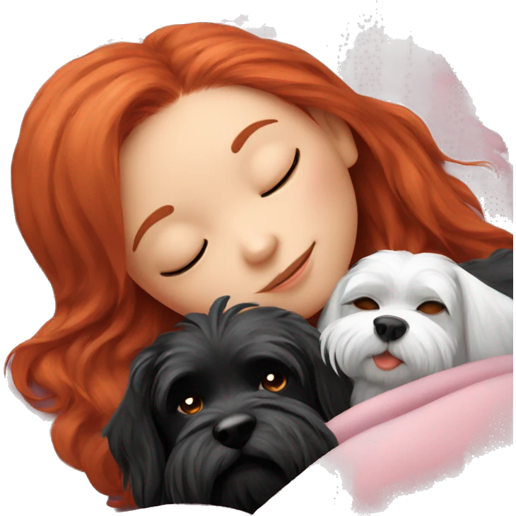 Red hair girl sleep dewith her maltese black dog emoji