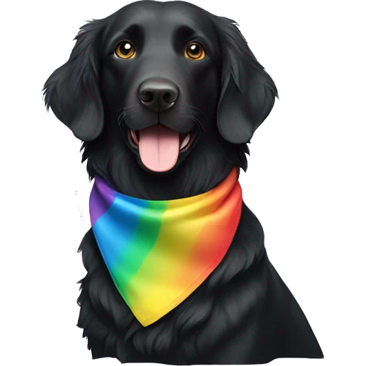 Black Flat coated retriever with rainbow bandana emoji