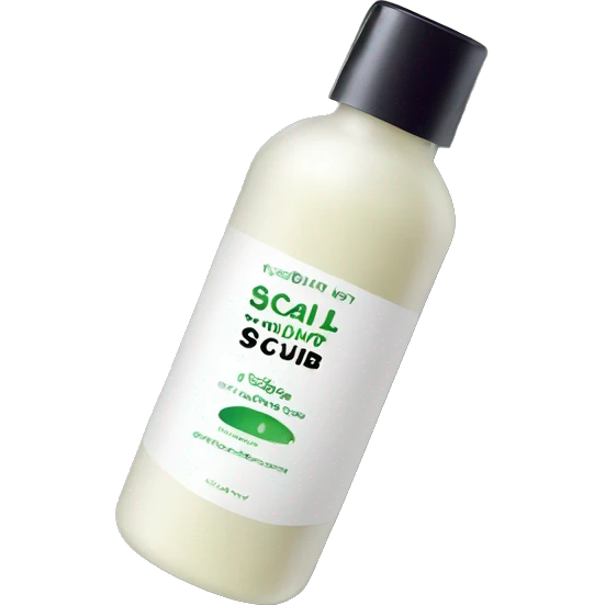 bottle of scalp scrub with label emoji