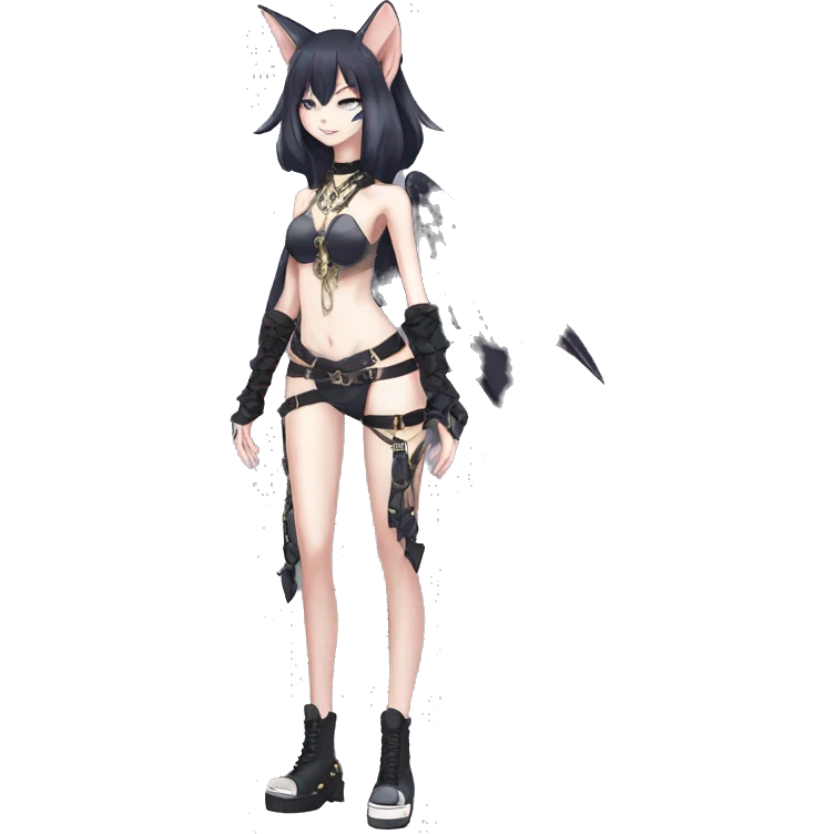 Anthro cool punk kawaii edgy distinguished pretty elegant beautiful fantasy black ethereal cartoon nargacuga-Noivern-sphynx-Quiana-Fakemon collar harness chains necklace full body emoji