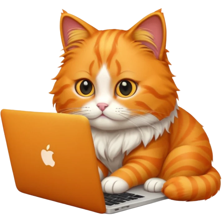 cute and creative cat working on a MacBook, emoji style emoji