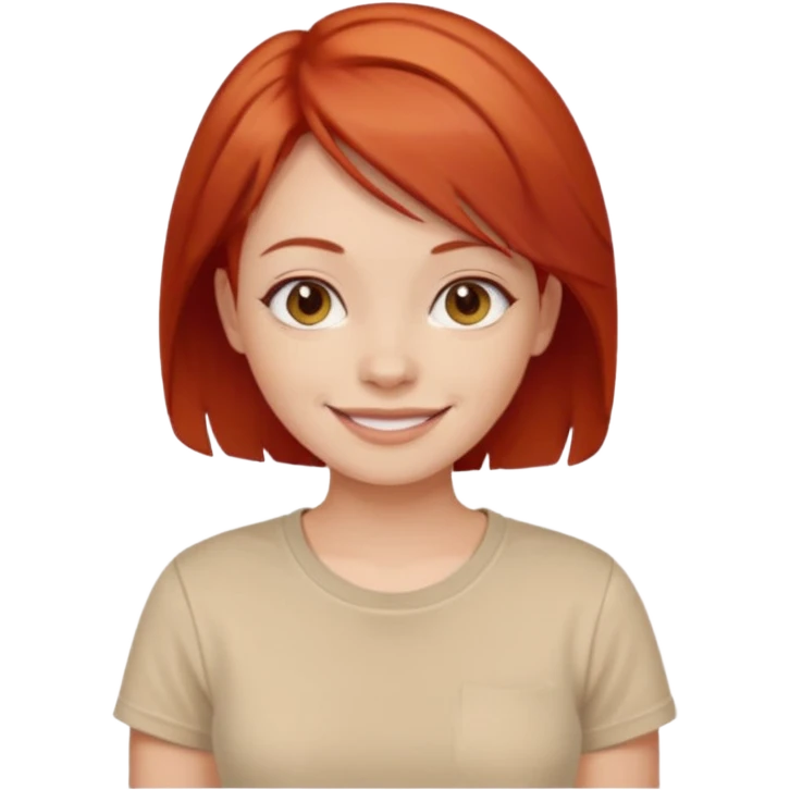 girl short-layer-red-hair wear beige T-shirt emoji