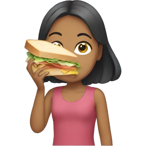 Girl shoving her face with sandwich emoji
