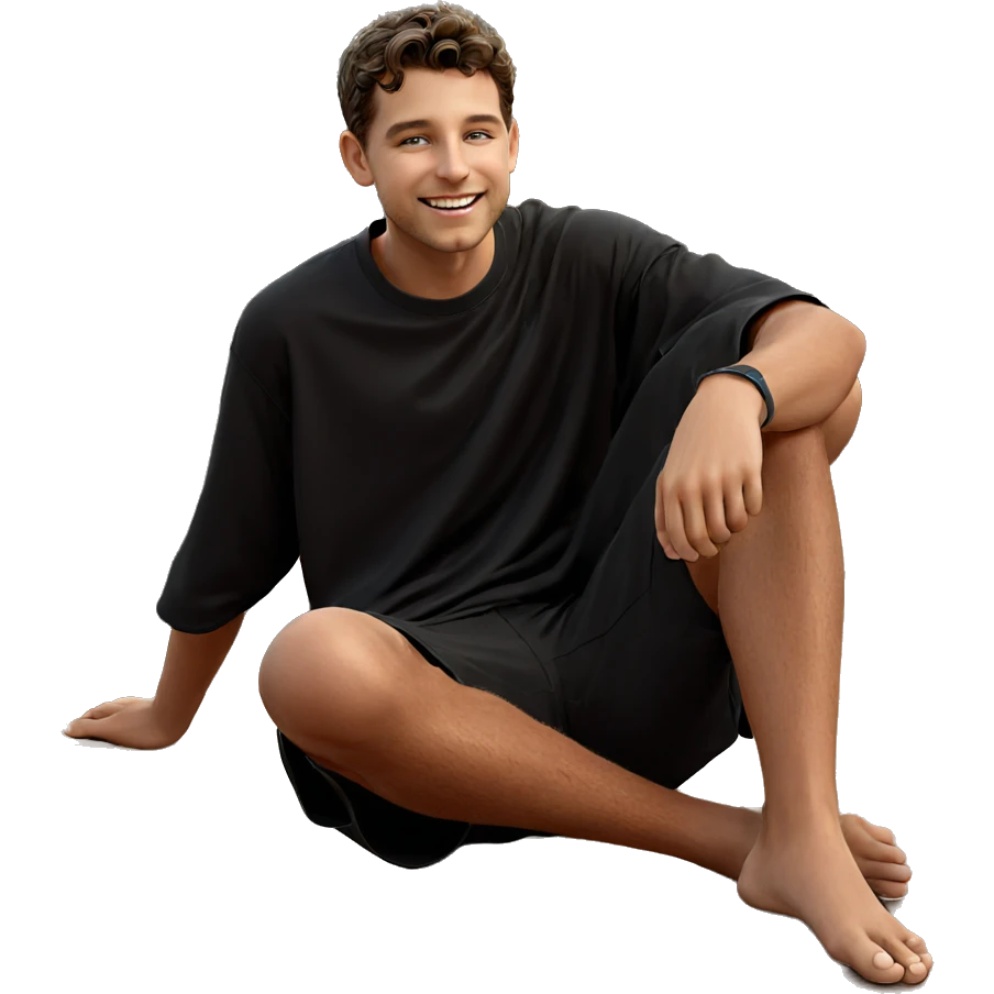 smiling boy outdoors in black emoji