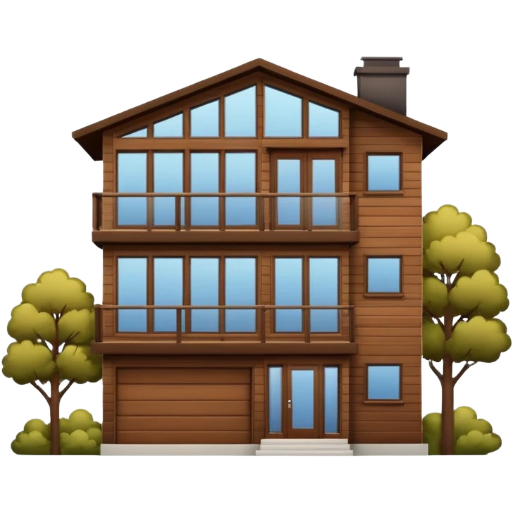 Make me a modern house with two floors, with big windows and brown wood panel on the outside emoji