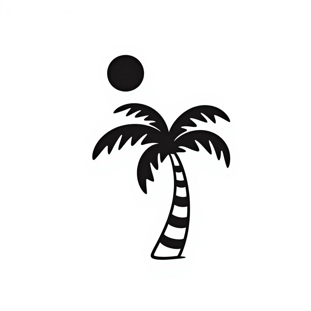 palm tree swaying, minimal lines, hand-drawn doodle style emoji