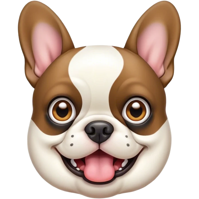 Cinematic Comical Pied French Bulldog Portrait Emoji, Head tilted with an exaggeratedly shocked, comical expression and wide, humorously expressive eyes, showcasing a distinctive pied fur of contrasting hues and a charmingly goofy face, simplified yet hilariously detailed, glowing with a sassy, playful radiance, high shine, exuding a mischievous and meme-worthy charm, styled with a soft glowing outline, capturing the essence of a Pied French Bulldog that looks ready to spark a viral laugh! emoji