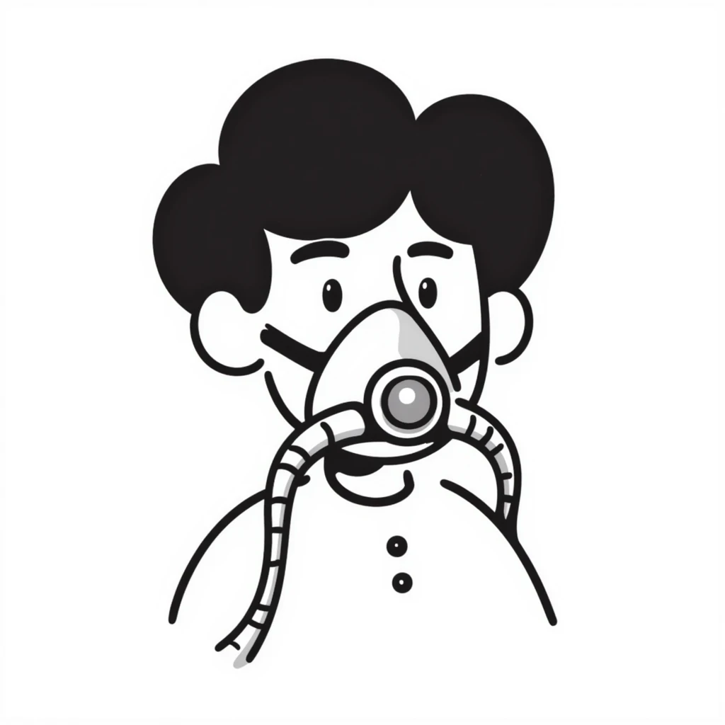 Hand-drawn person wearing breathing mask with tubes for measuring oxygen intake during exercise test emoji