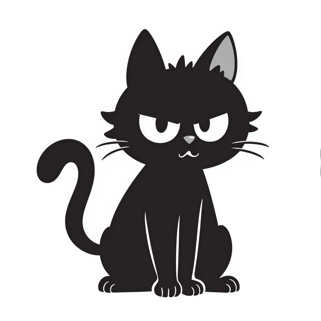 angry black cat, hand drawn doodle style emoji