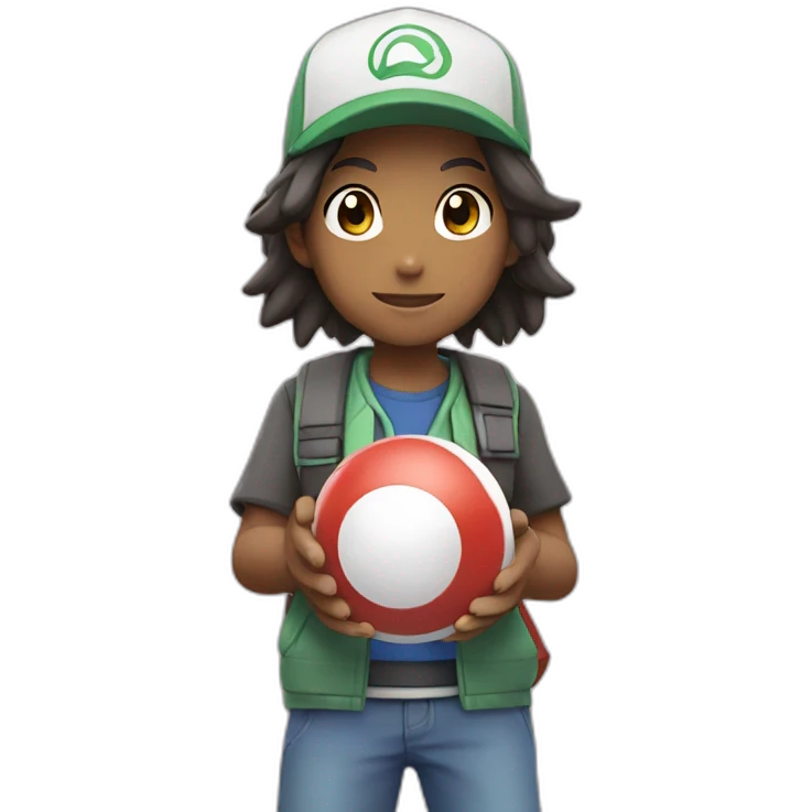 Pokemon trainer holding a pokeball emoji