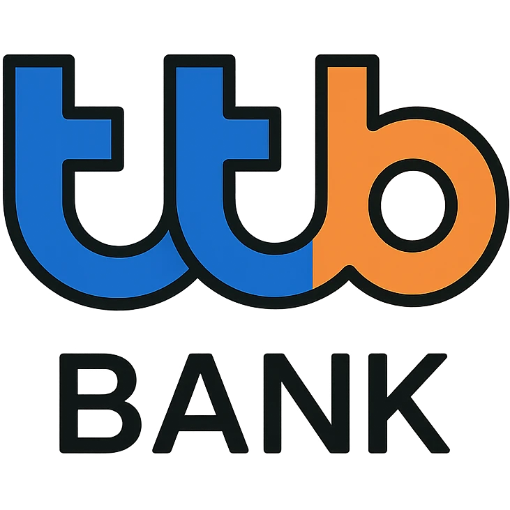 TTB BANK logo, geometric style, blue and orange, sharp lines, professional look emoji