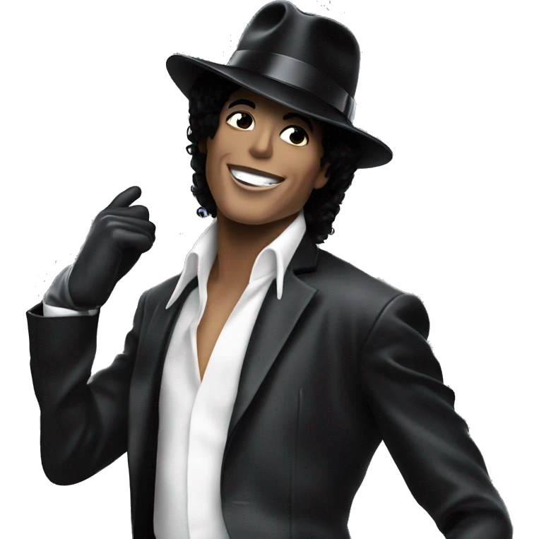 “Michael Jackson in a black suit, white glove, and fedora, striking a dance pose.” emoji