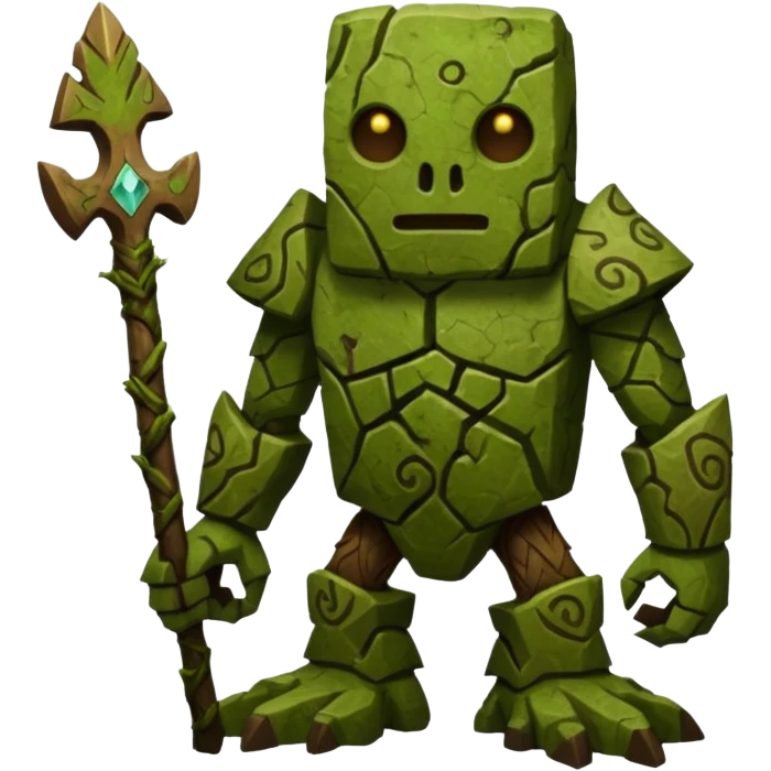 Ancient Moss-Green Stone-Flecked Runic-Engraved Bark-Skinned Forest Golem-Fakémon creature (full body) emoji