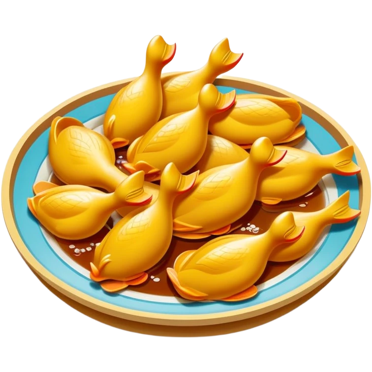 Nanjing Salted Duck sliced pieces with glistening skin, simplified emoji style with bold outlines and bright colors, cartoon style Jiangsu specialty Ya Xue emoji