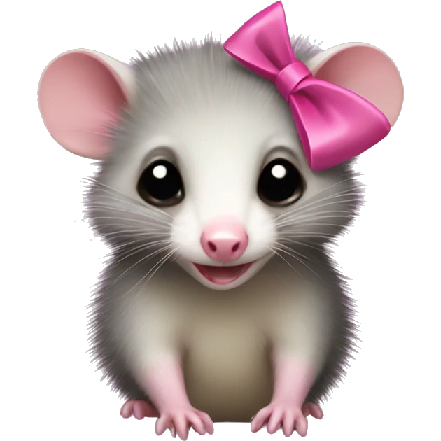 Virginia opossum with a tiny pink bow on its head emoji