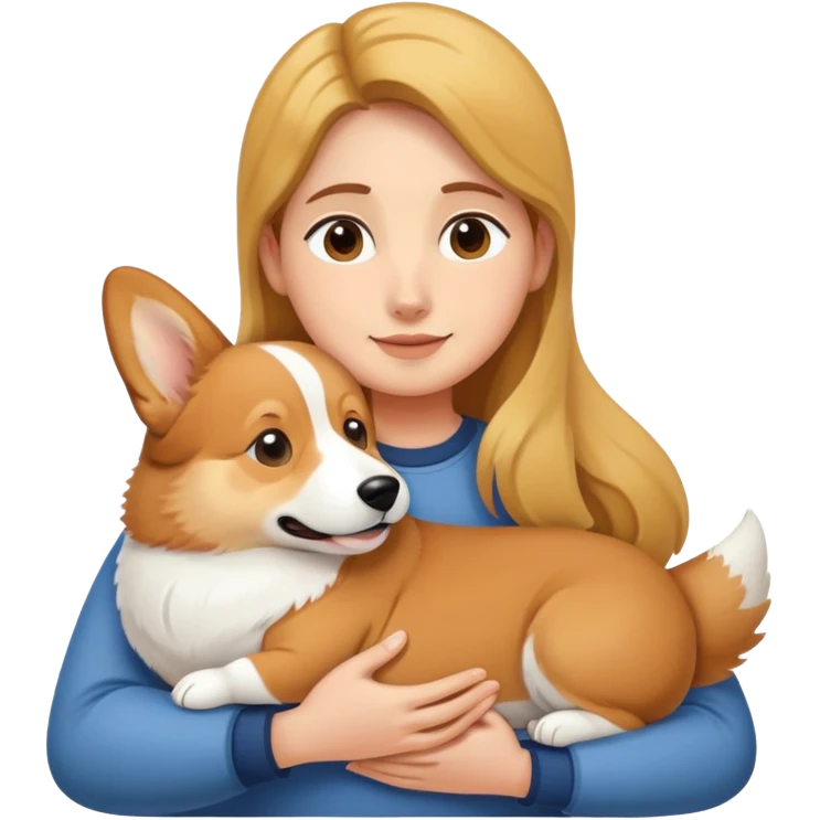 中分長髮抱著柯基 emoji