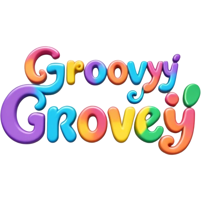 3D, psychedelic colored hippie style word “Groovy” emoji