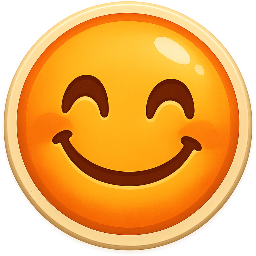 Twitch subscriber emoji showing happiness, smiling face, warm colors, cheerful expression, friendly vibe emoji