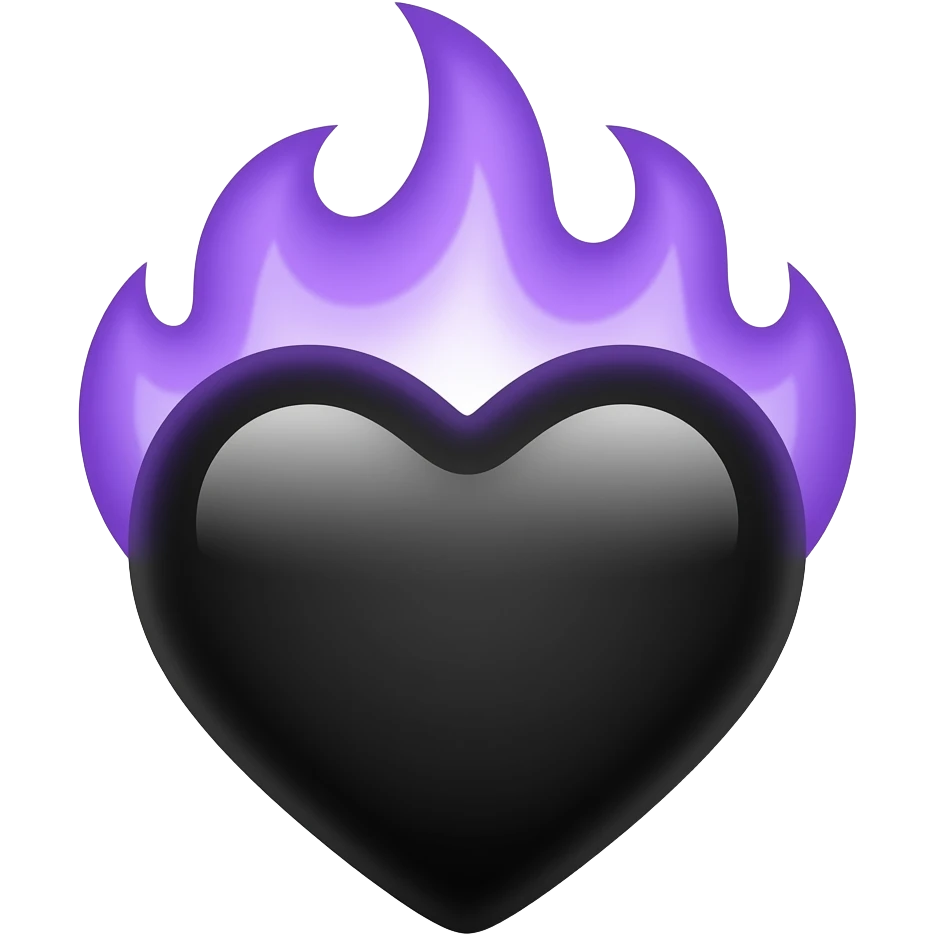 Create a black heart with violet flames emoji