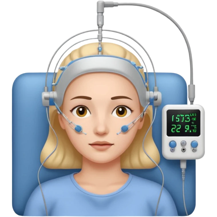 woman sleeping polysomnography sleep test with electrodes attached to head emoji