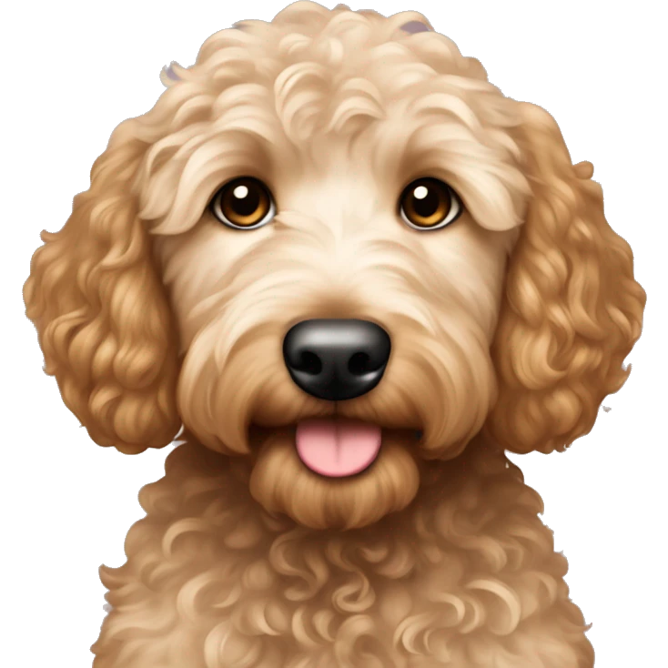Goldendoodle with tan brown curly hair female owner emoji
