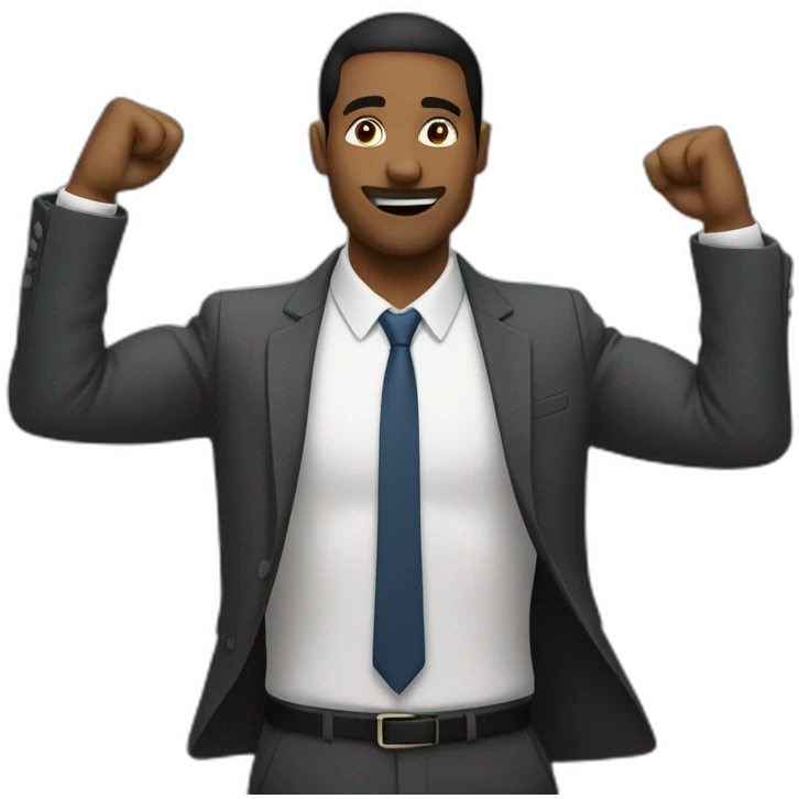 man in suit stretches his arms outward emoji