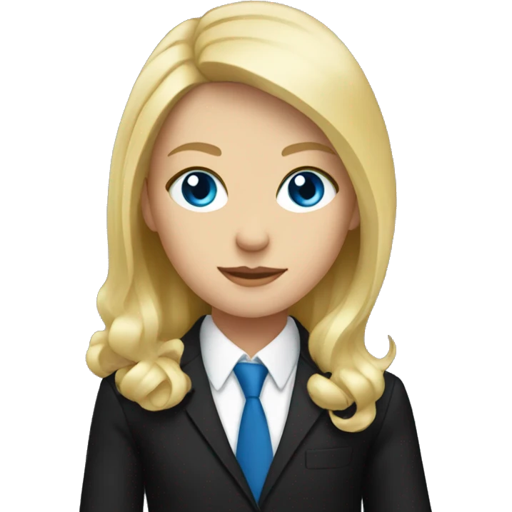 blonde girl with blue eyes in a black suit  emoji