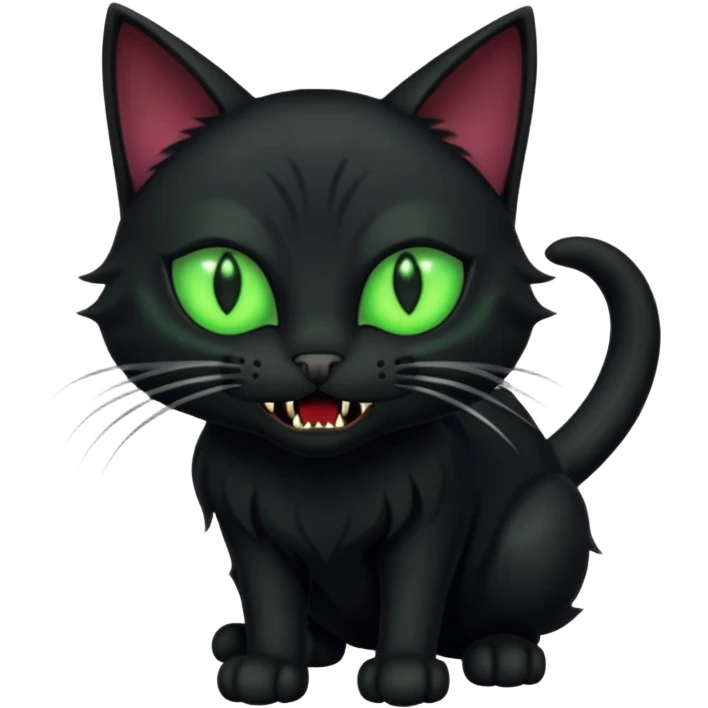 scary black cat with fur raised, glowing eyes, and fangs emoji