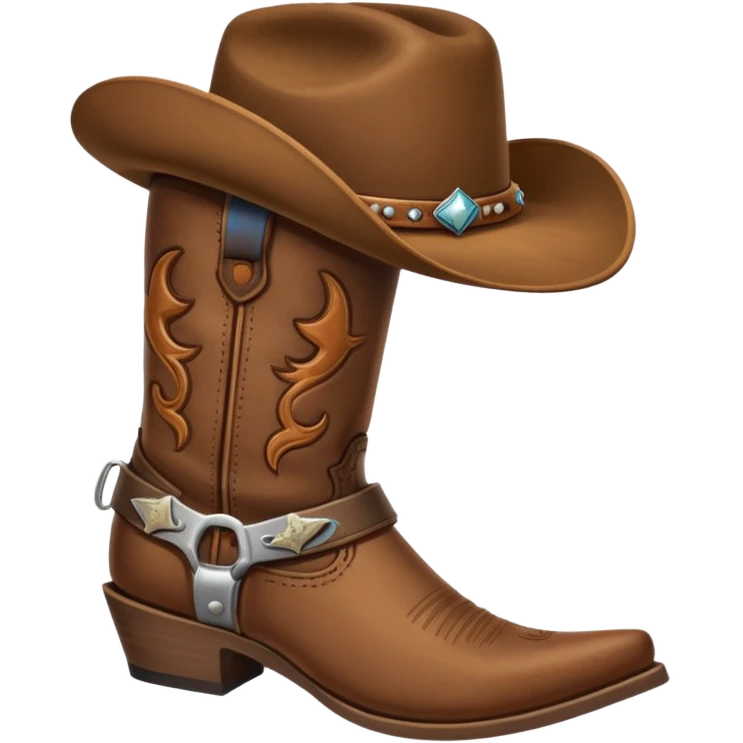 cowboy boot with spurs and a cowboy hat on top emoji