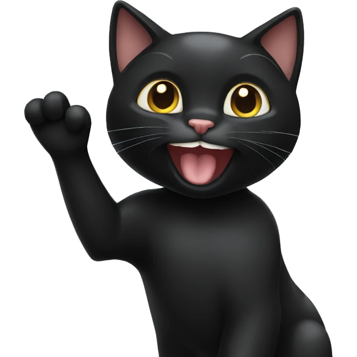 Black cat waving hello emoji