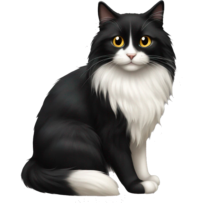 black cat domestic long-haired with white on the mouth emoji