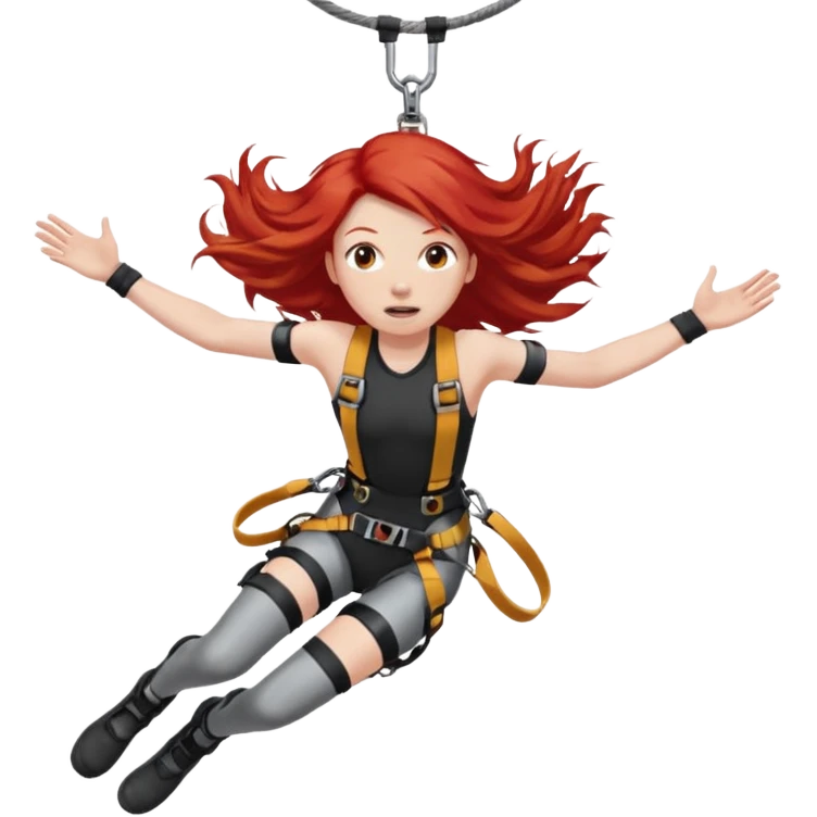 bungee jumping face only with hair flying red long hair emoji