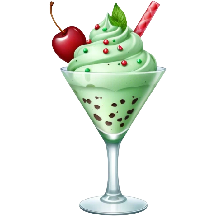 mint chip ice cream with cherry on top and sprinkles in a cocktail glass emoji