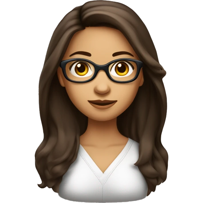 fille brune au yeux marron légèrement en amande cheveux long et lisse et des grande lunette noire emoji