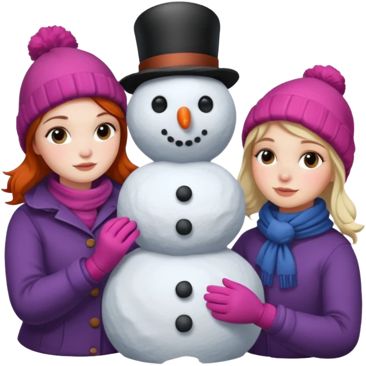 Virginia Poe and Maria Clemm building a snowman emoji