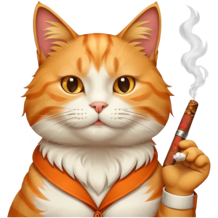 fluffy white and orange cat smoking a cigar emoji